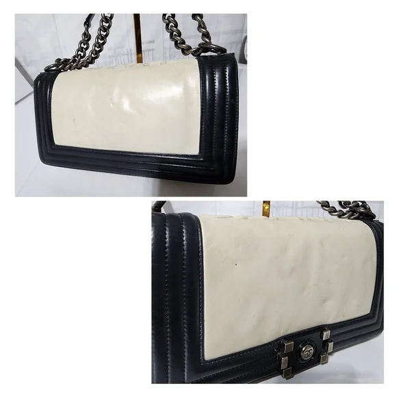 Chanel Medium Clasp Boy Bag Cream/Black - Picture 8 of 16